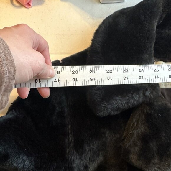 Vintage Womens Black Faux Fur Jacket Fleur de lis Buttons Coat Satin Medium - Picture 13 of 13